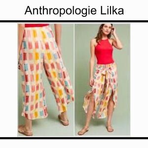 Anthropologie Lilka Watercolor Split Wrap Tie Sarong Pants Size Small